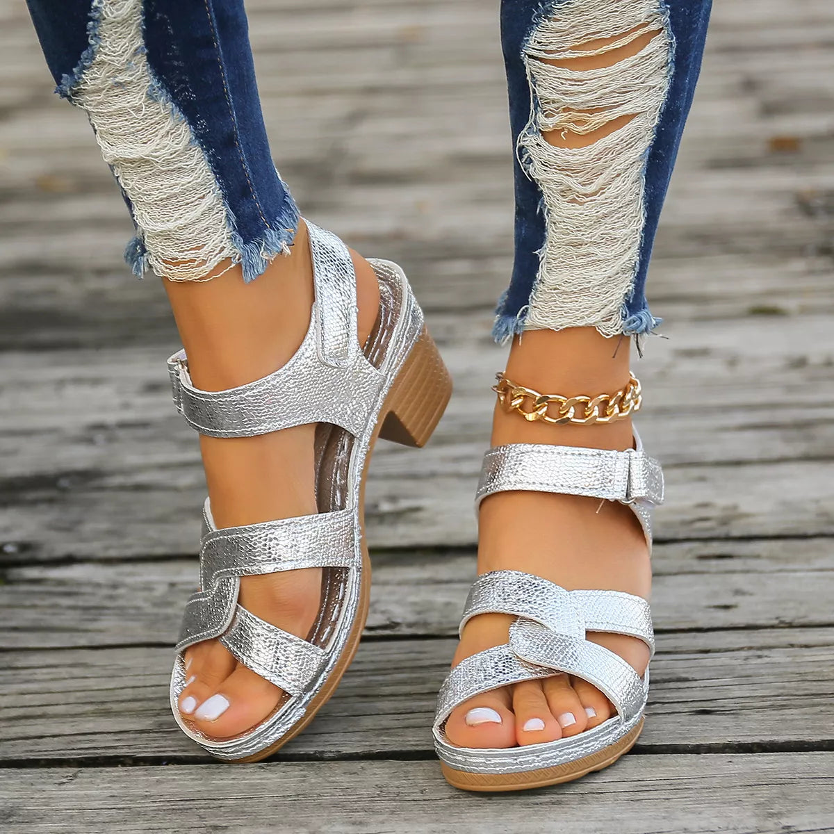 Open Toe Block Heels Sandals