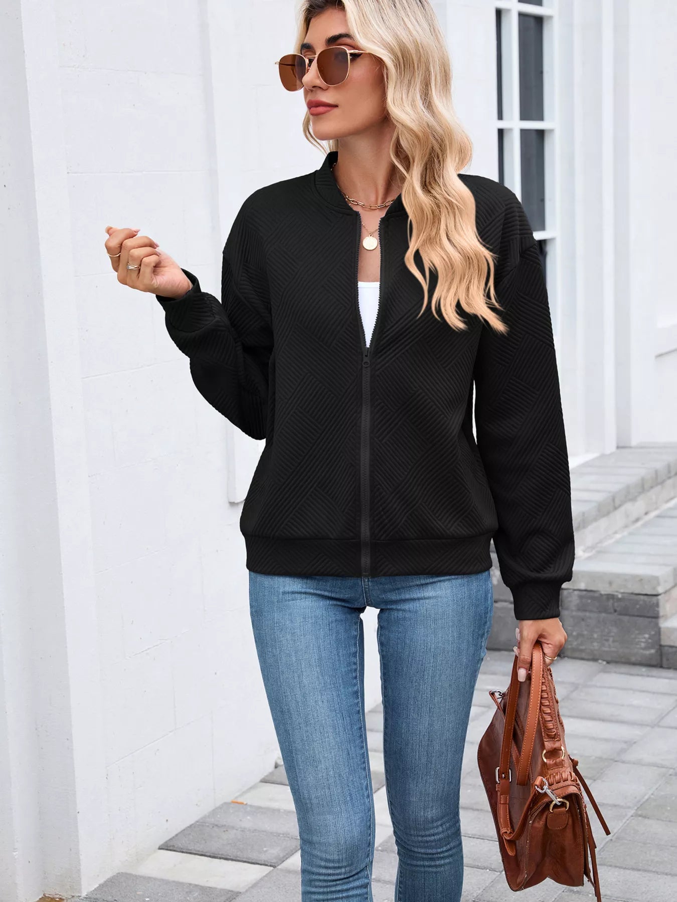 Textured Zip Up Jacket