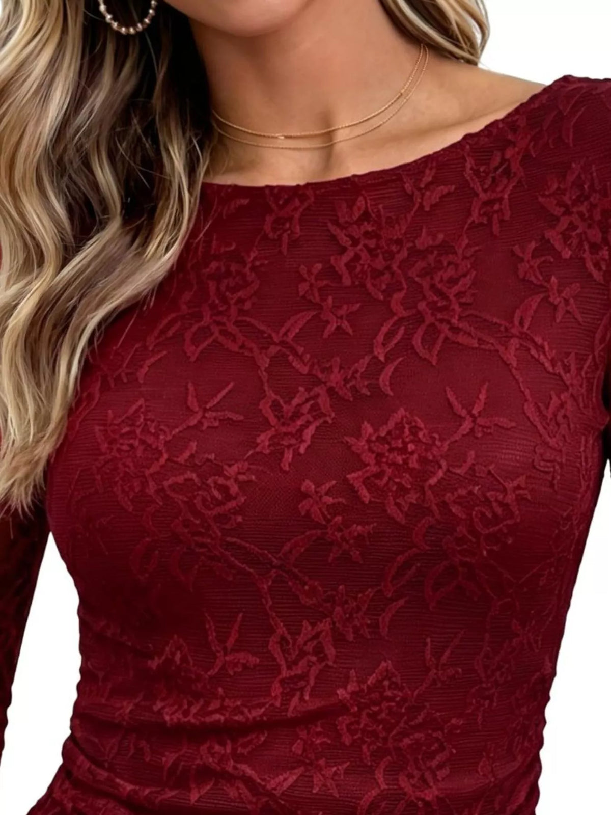 Floral Lace Long Sleeve Blouse with Flared Cuffs