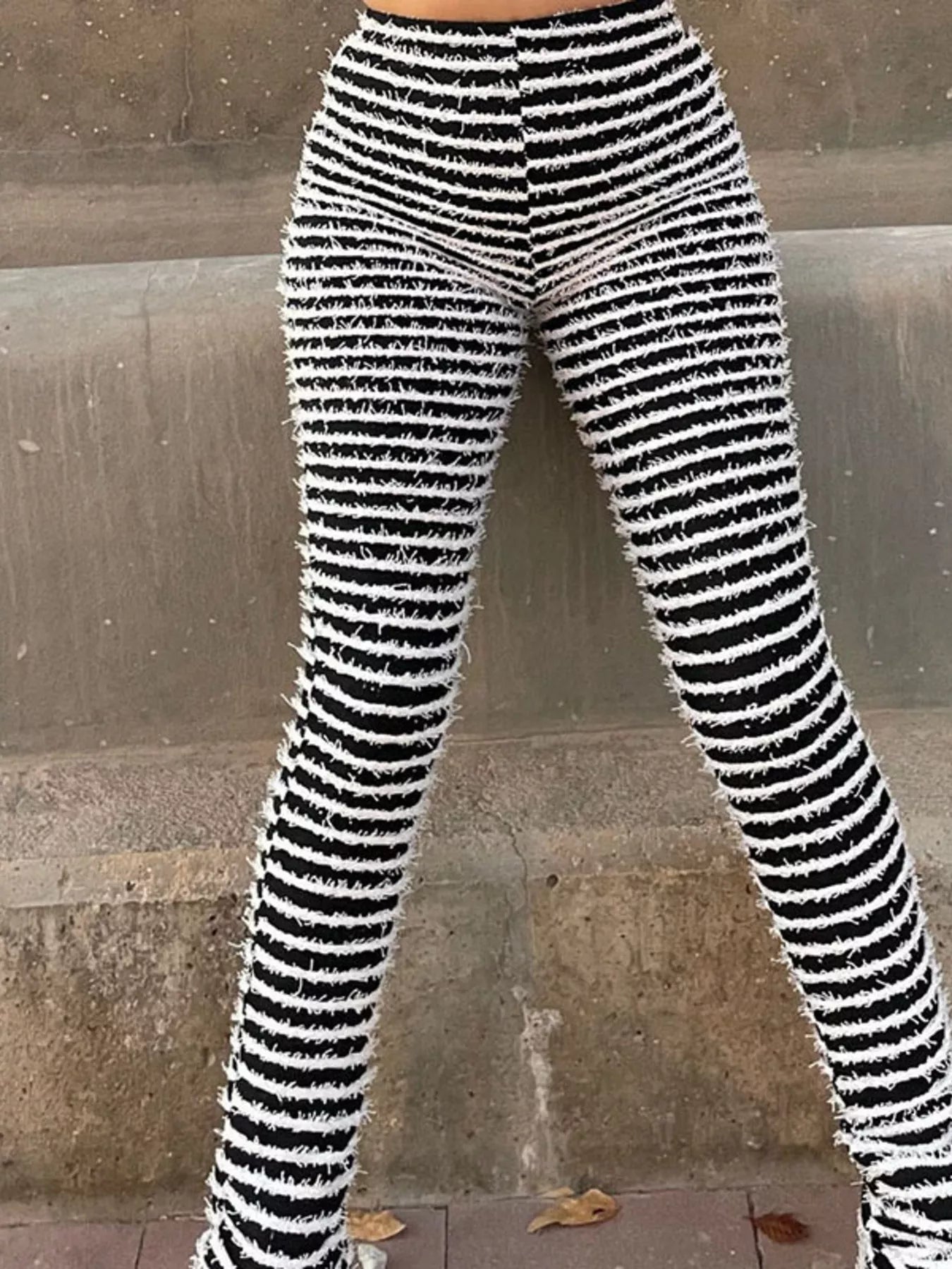 Striped Fuzzy Textured Knit Pants