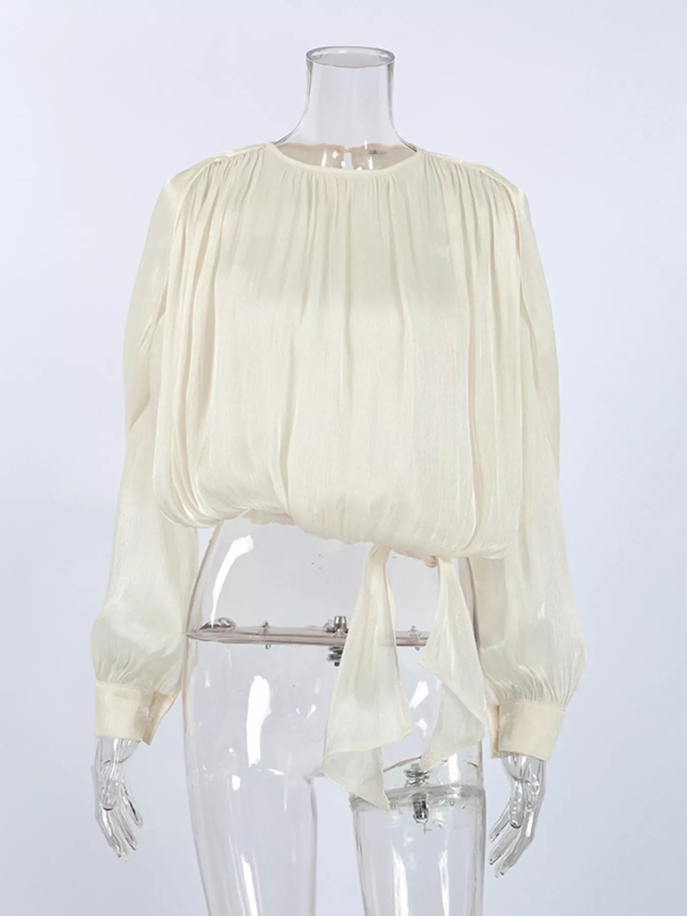 Tie-Front Detail Long Sleeve Blosue
