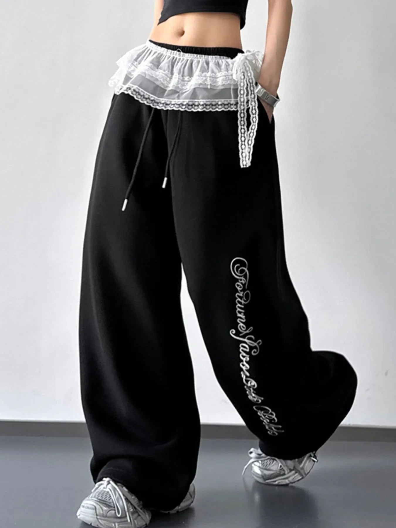 Loose Fit Drawstring Wide Leg Pants