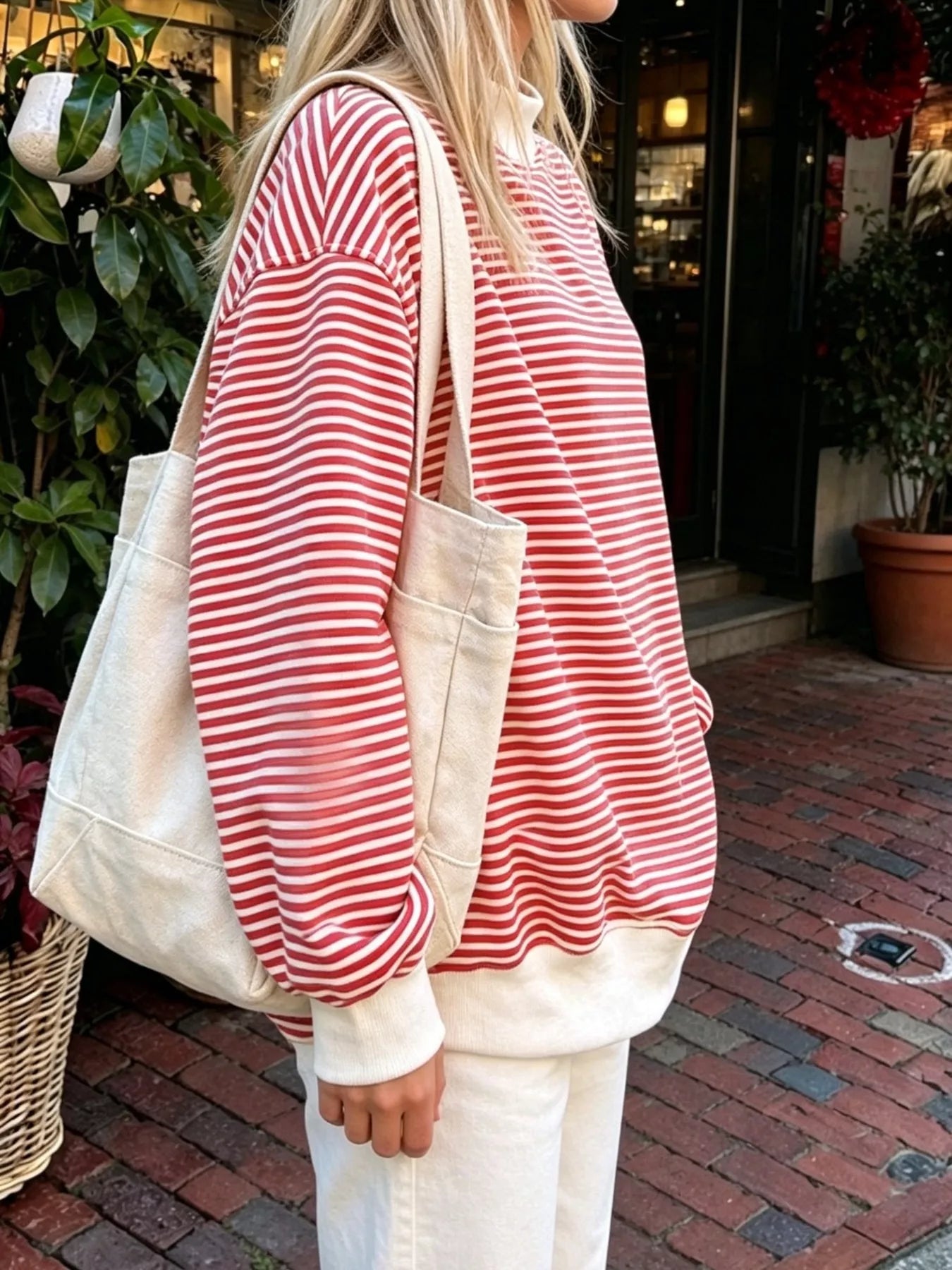 Oversized Striped Crew Neck Sweatshirt