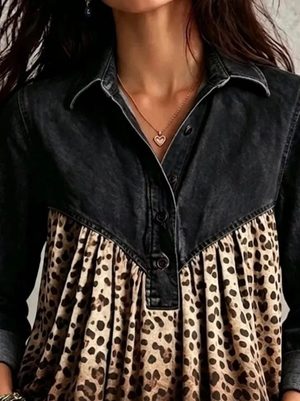 Full Size Leopard Button Detail Blouse Plus Size