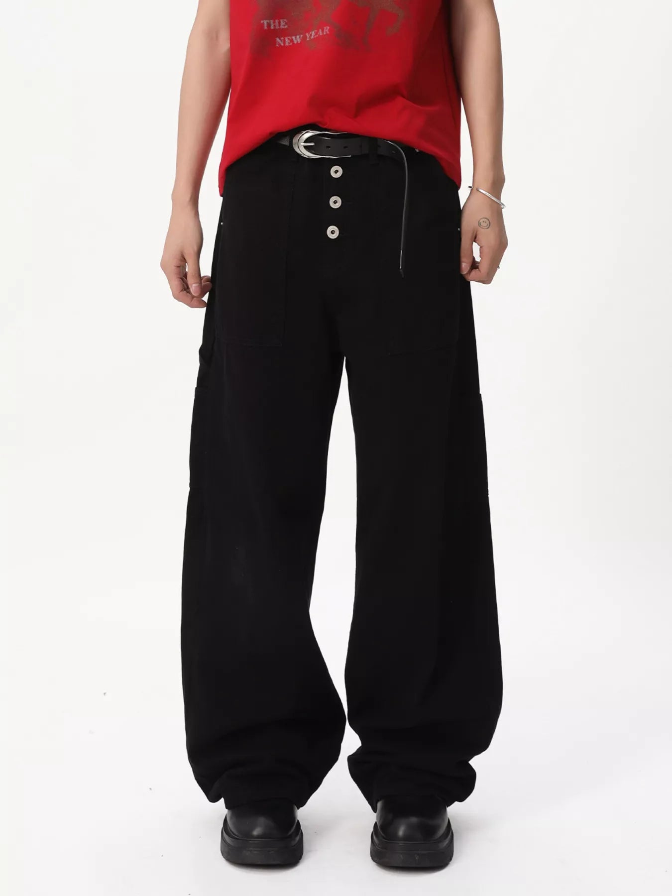 Men's Button Fly Wide Leg Cargo Pants