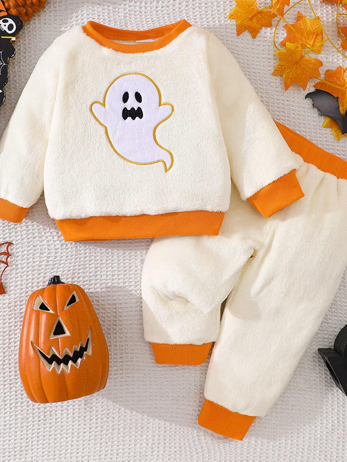 Children's Halloween Ghost Pattern Top and Pants Set