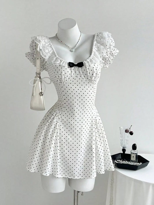 Lace Detail Polka Dot Mini Dress