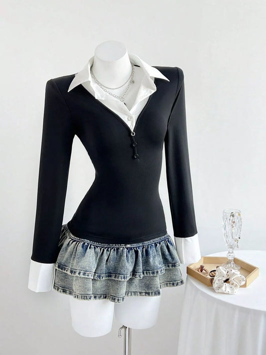 Long Sleeve Polo Collar Slim Fit T-Shirt