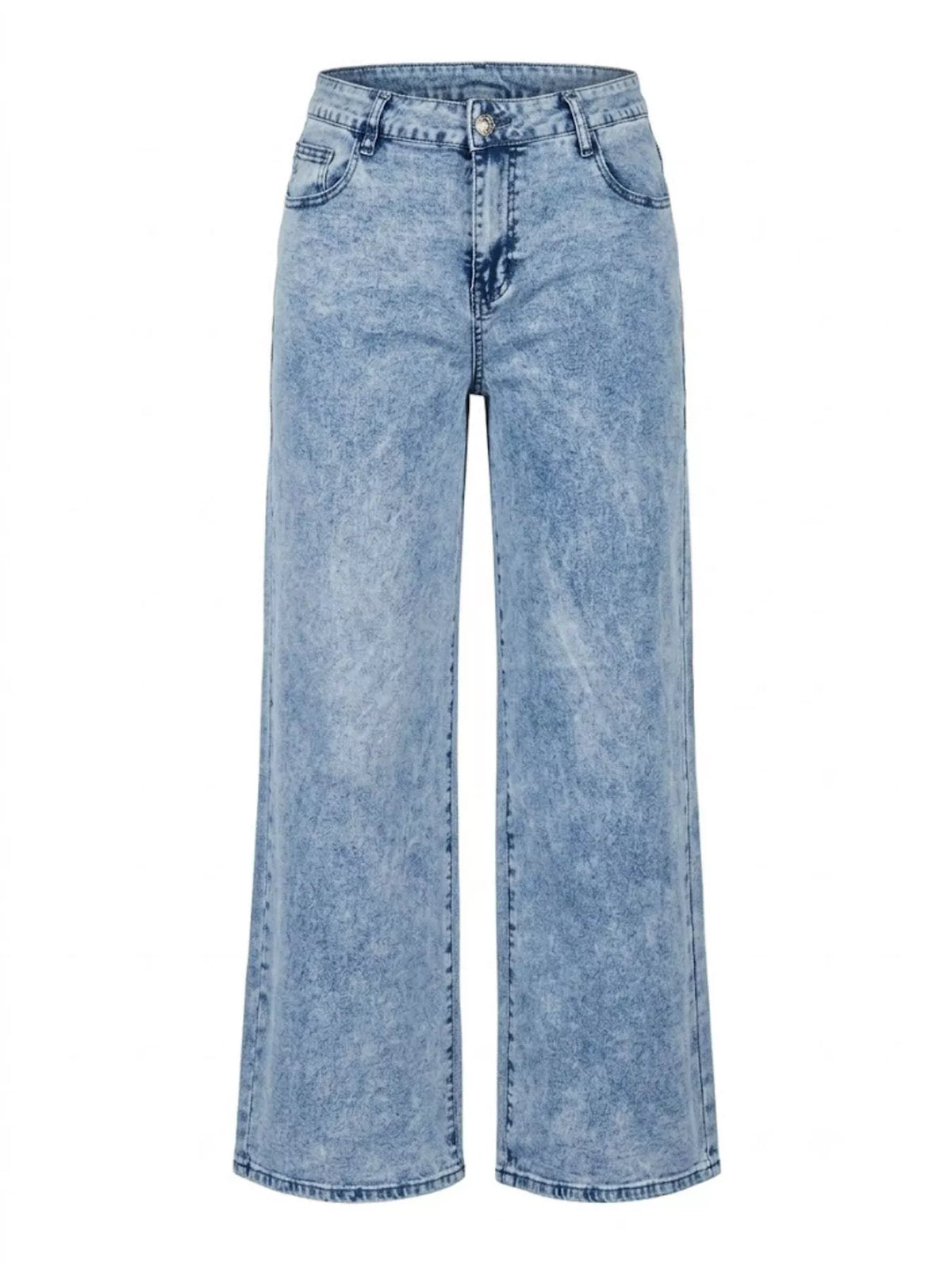 Washed Wide Leg Jeans with Embroidered Bow Detail