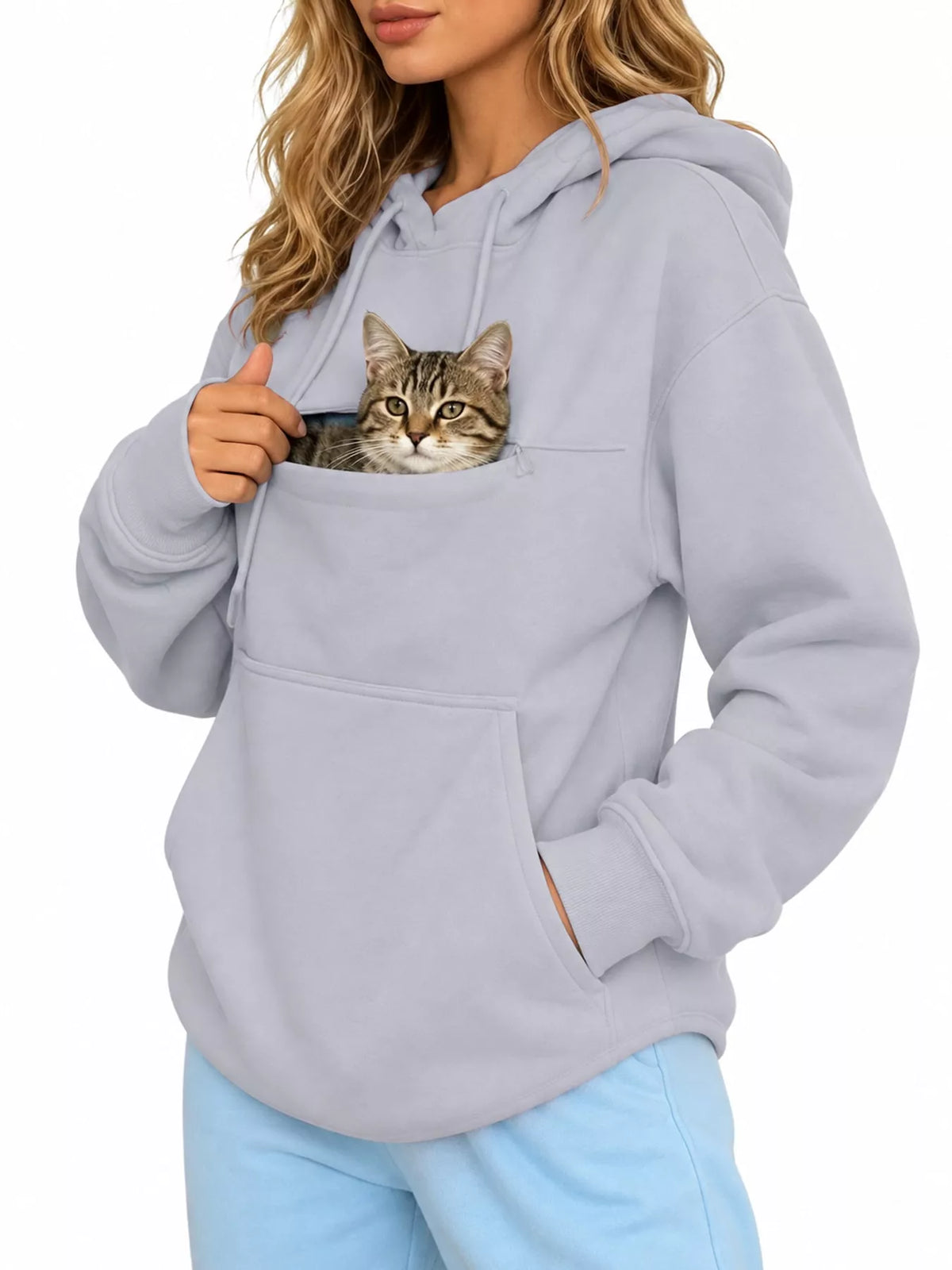 Full Size Cat Pouch Drawstring Hoodie Plus Size