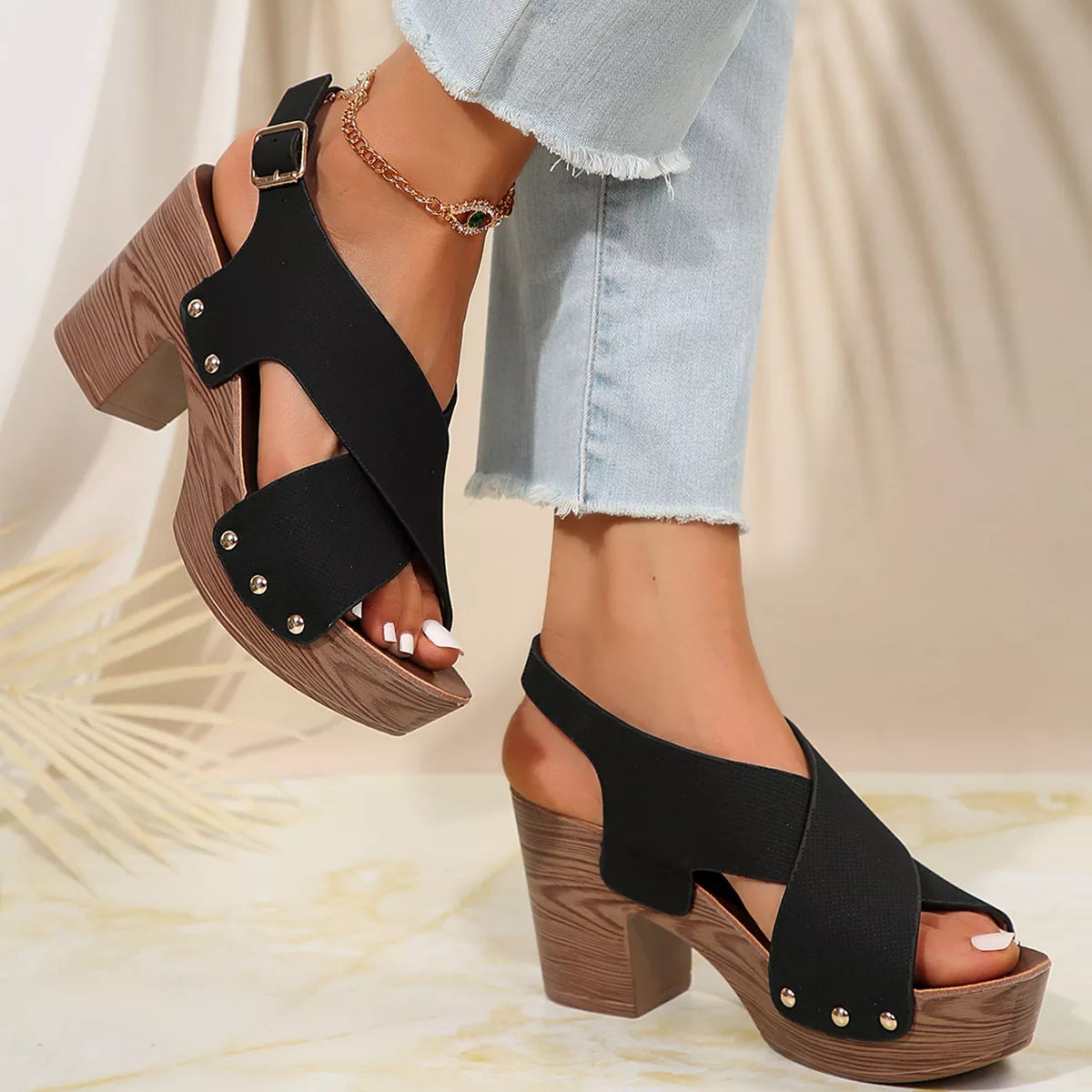 Crisscross Block Heels Sandals