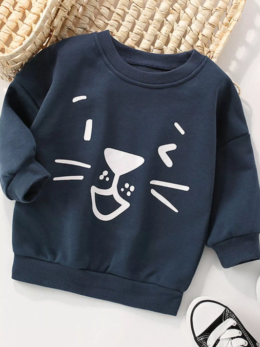 Children's Cute Cartoon Graphic Crew Neck Sweatshirt