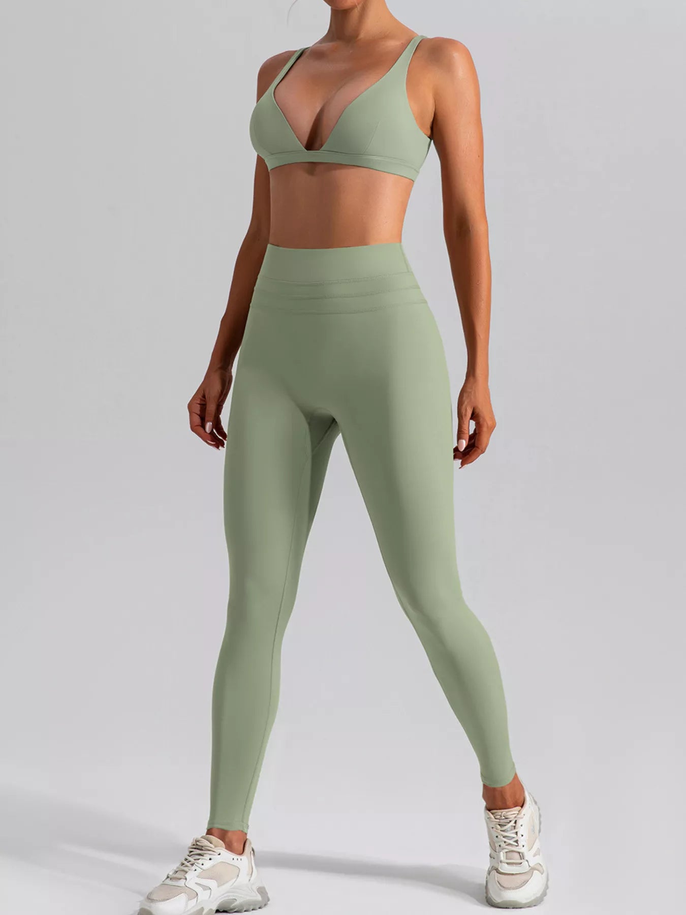 V-Neck Tank and High-Waisted Seamless Pants Active Set