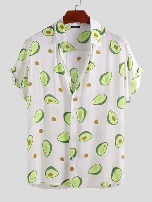 Men's Full Size Avocado Print Short Sleeve Button-Up Shirt Plus Size