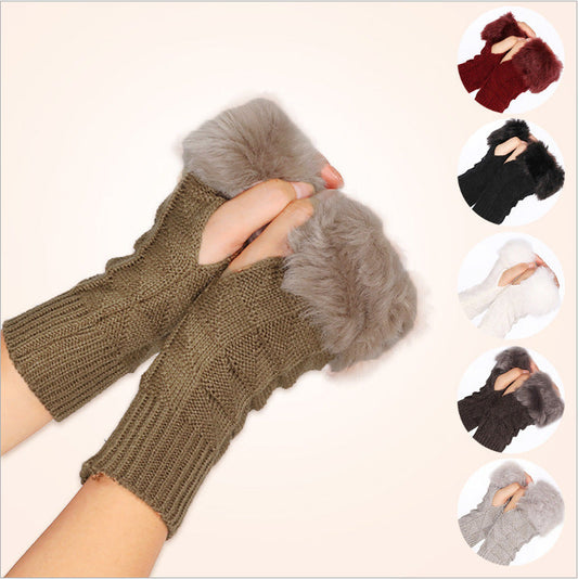 Knitted Gloves Fur Mid Length Half Finger Computer Gloves - Keeps Hands Warm With Soft Acrylic