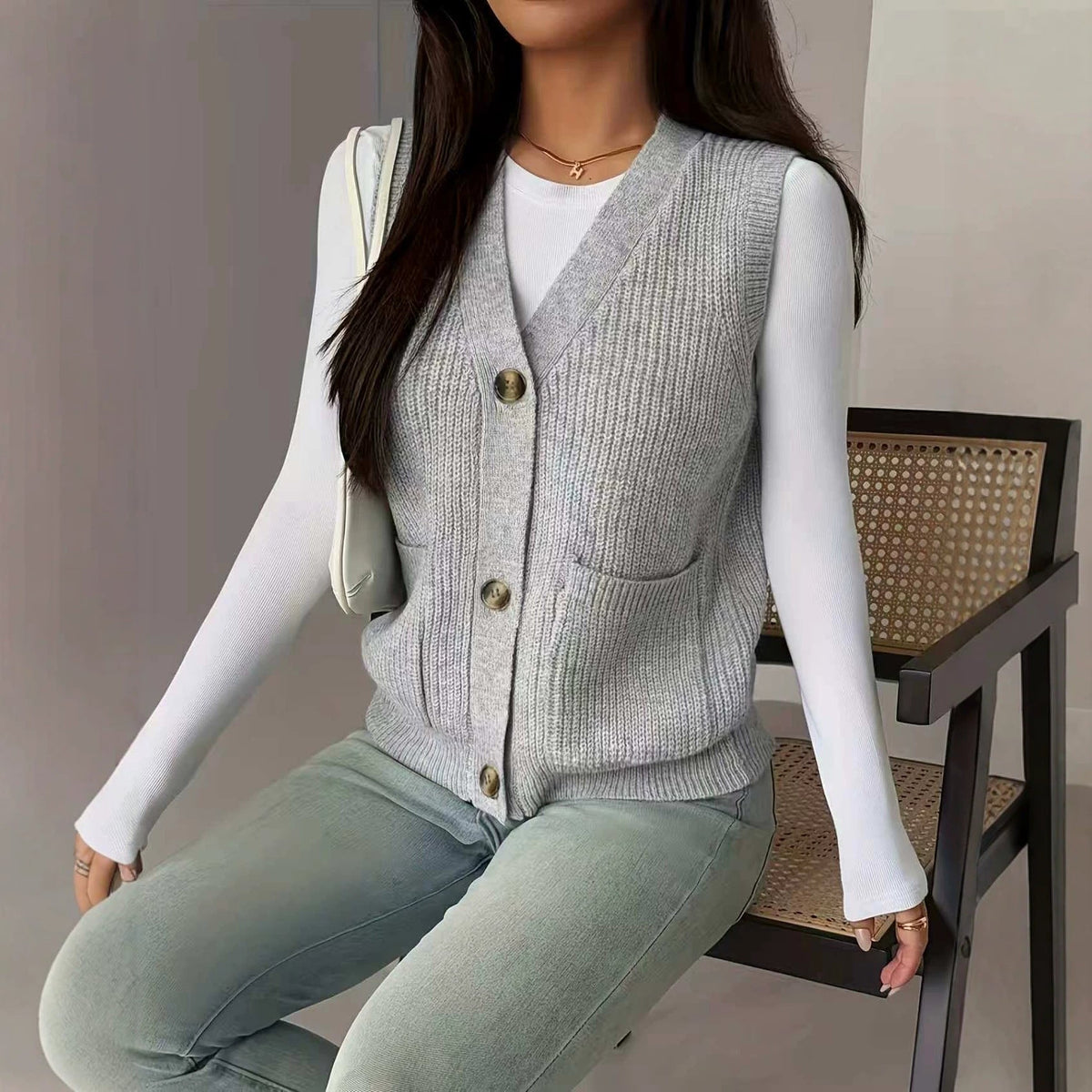 Women's Loose Single-Breasted Knit Sweater Vest