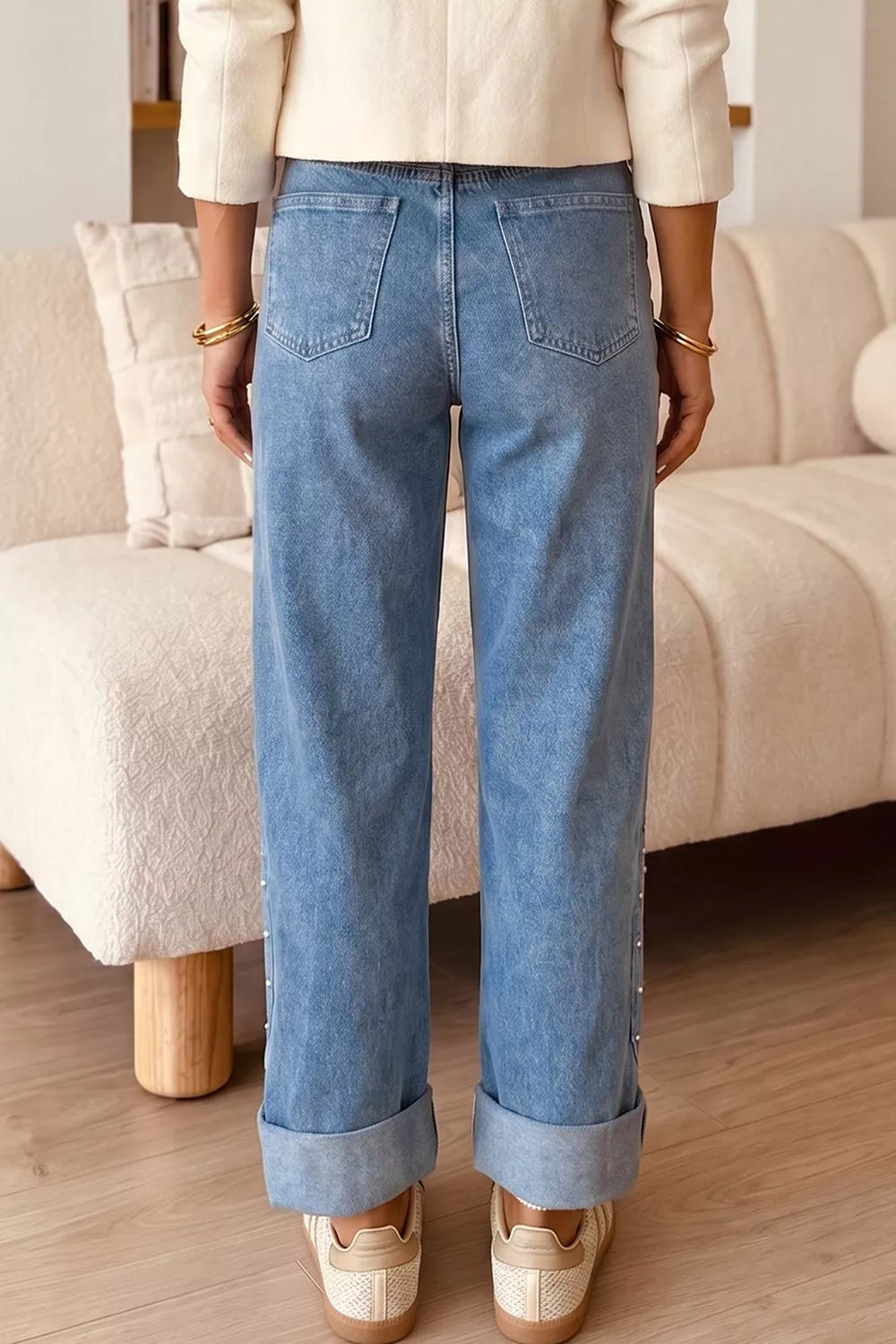 Side Seam Rivet Detail Ankle Length Casual Jeans