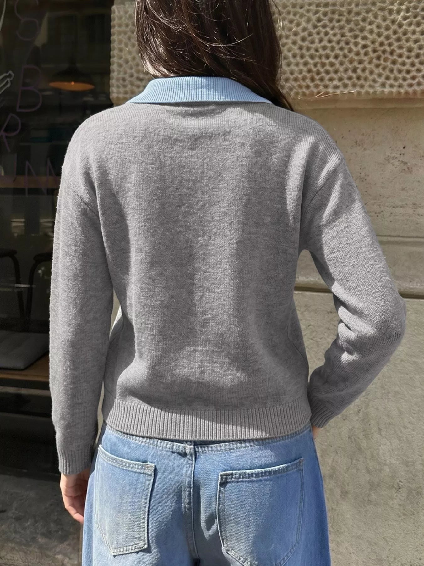 Contrast Collar Dropped Shoulder Sweater