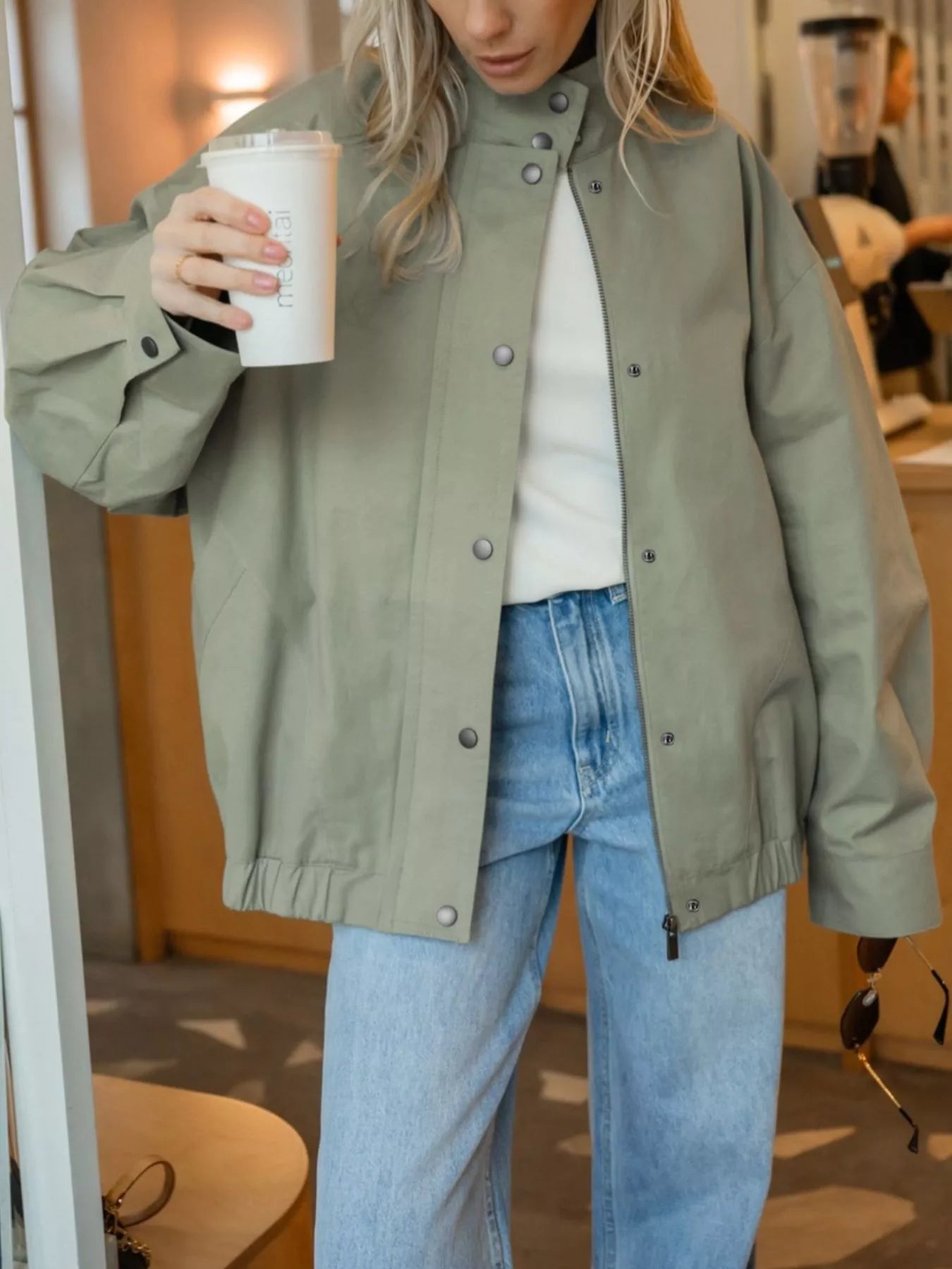 Snap Down Dropped Shoulder Jacket