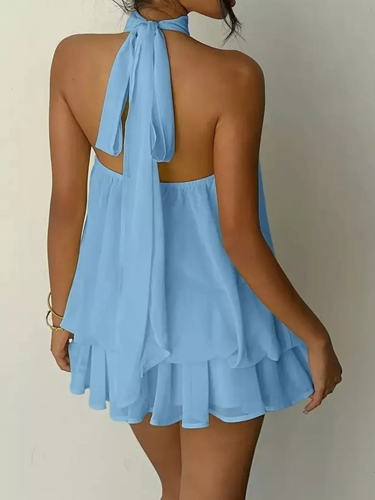 Halter Neck Ruched Mini Dress
