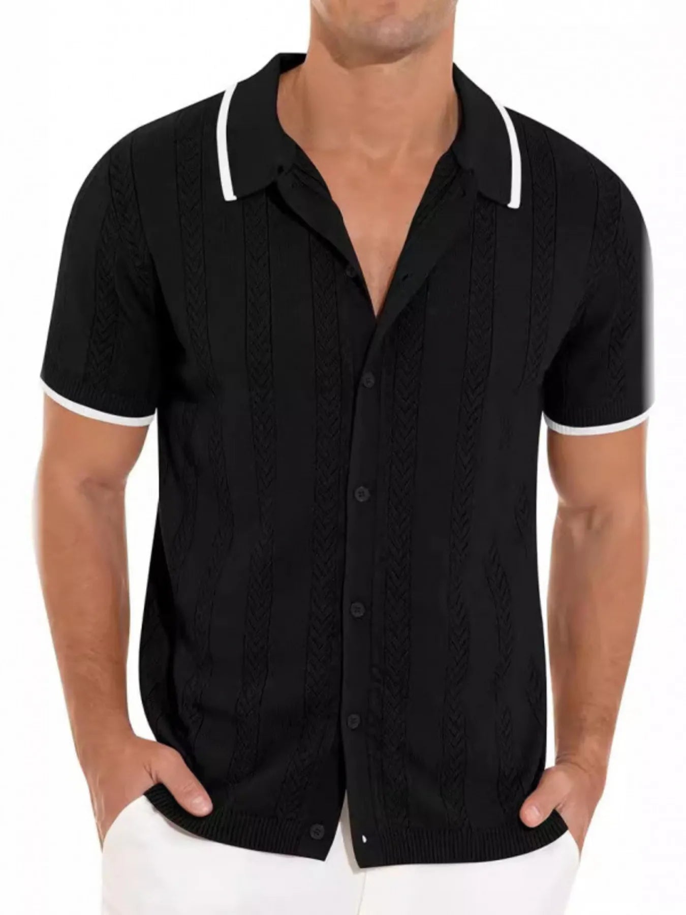 Men's Full Size Button Down Contrast Trim Shirt Plus Size