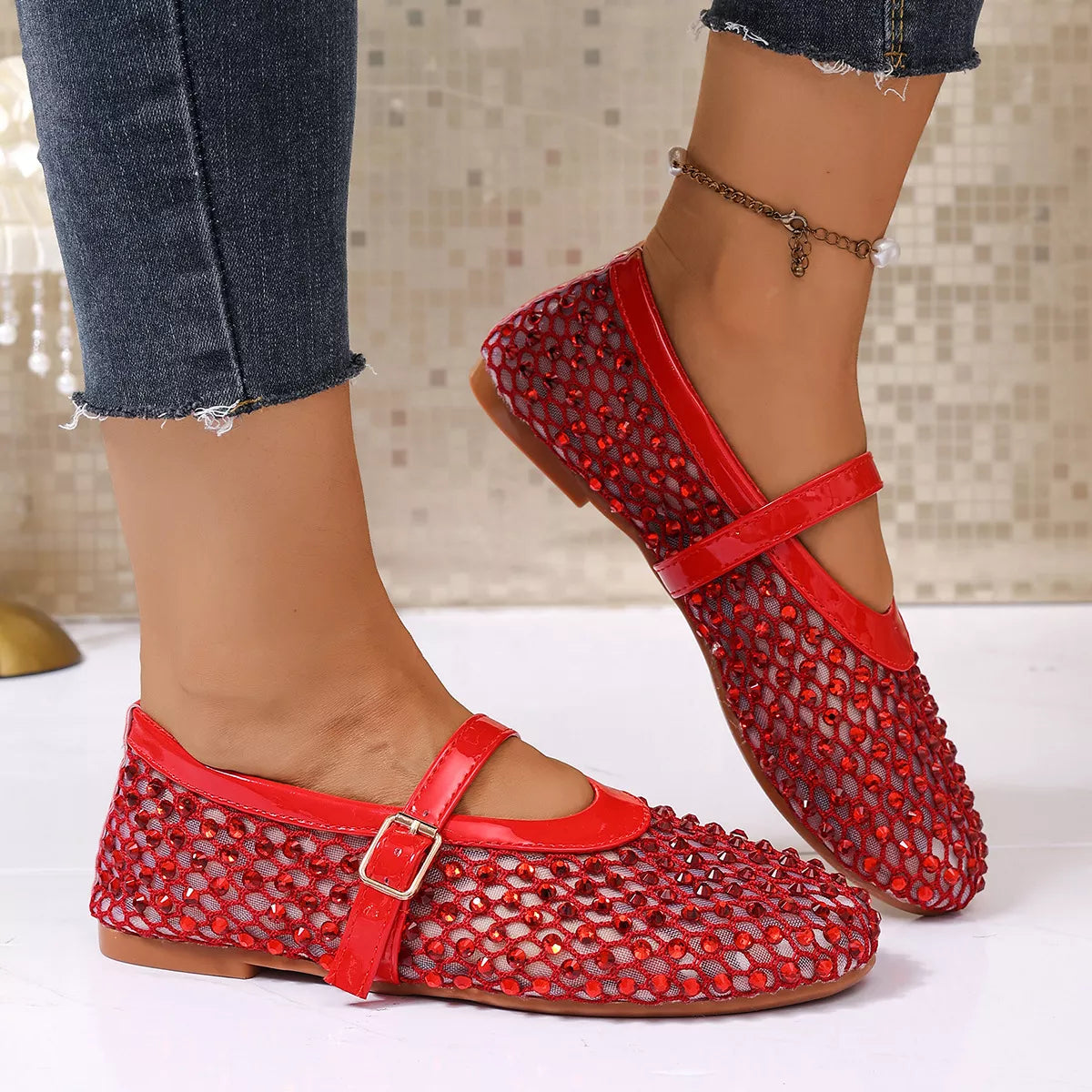 Sparkling Mesh Mary Jane Sneakers