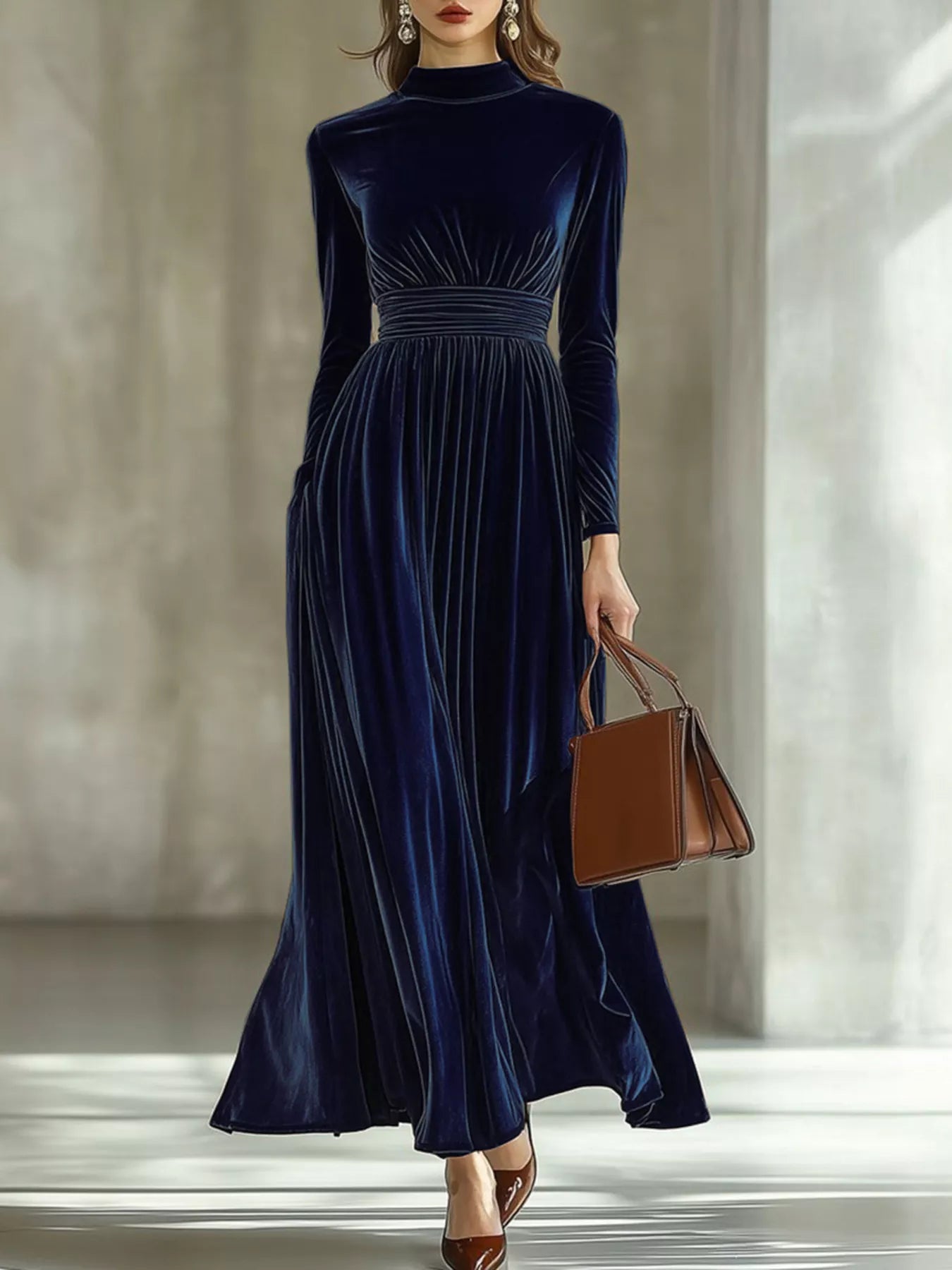 Mock Neck Long Sleeve Maxi Dress
