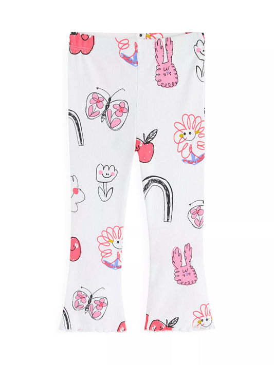 Children's Whimsical Doodle Print Flared Leggings