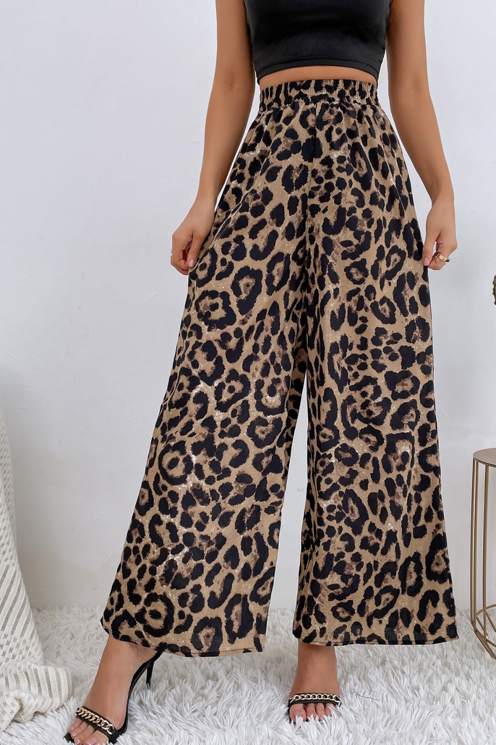 Leopard High Waist Wide Leg Pants