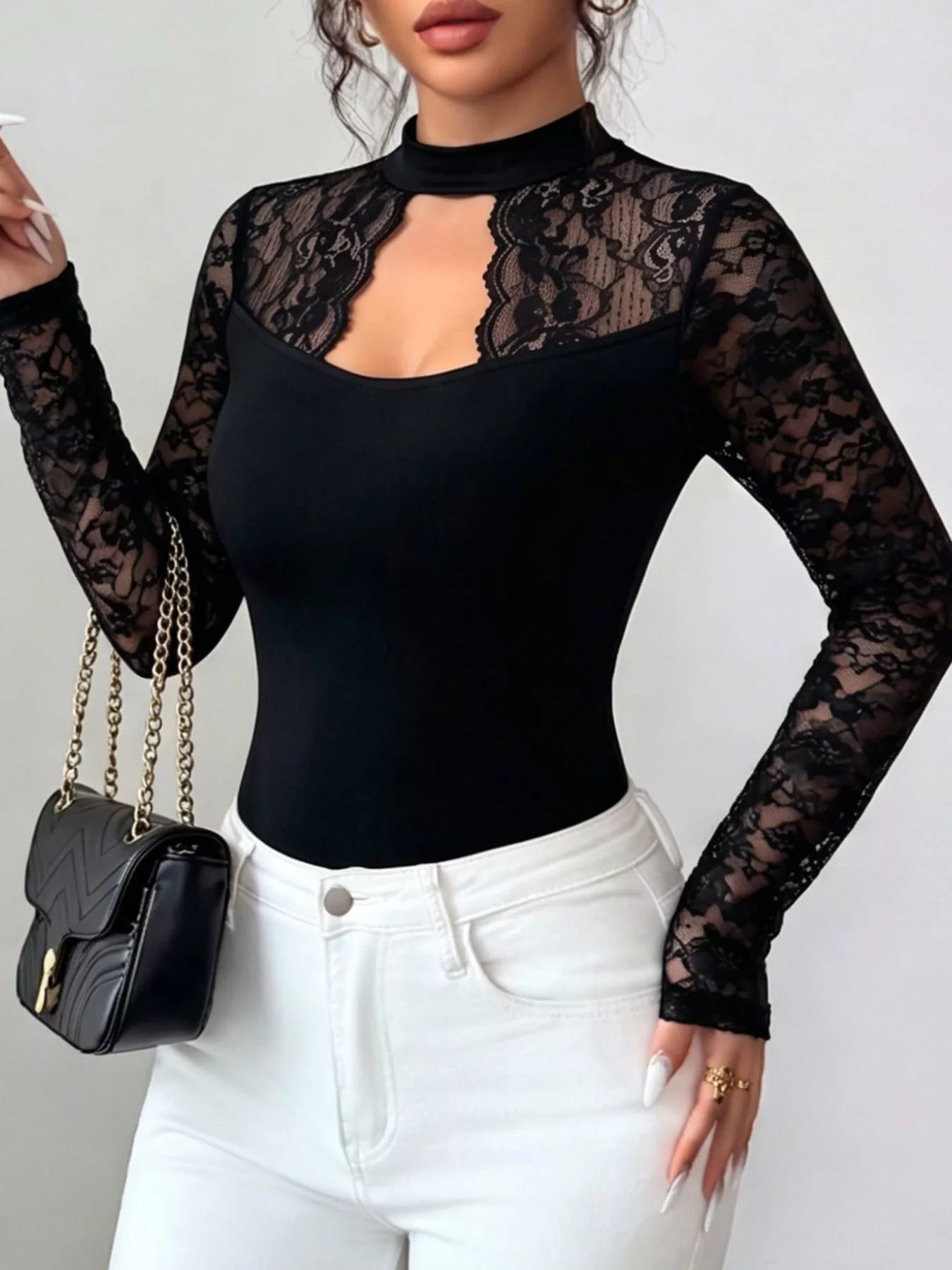 Lace Trim Cutout Front Top