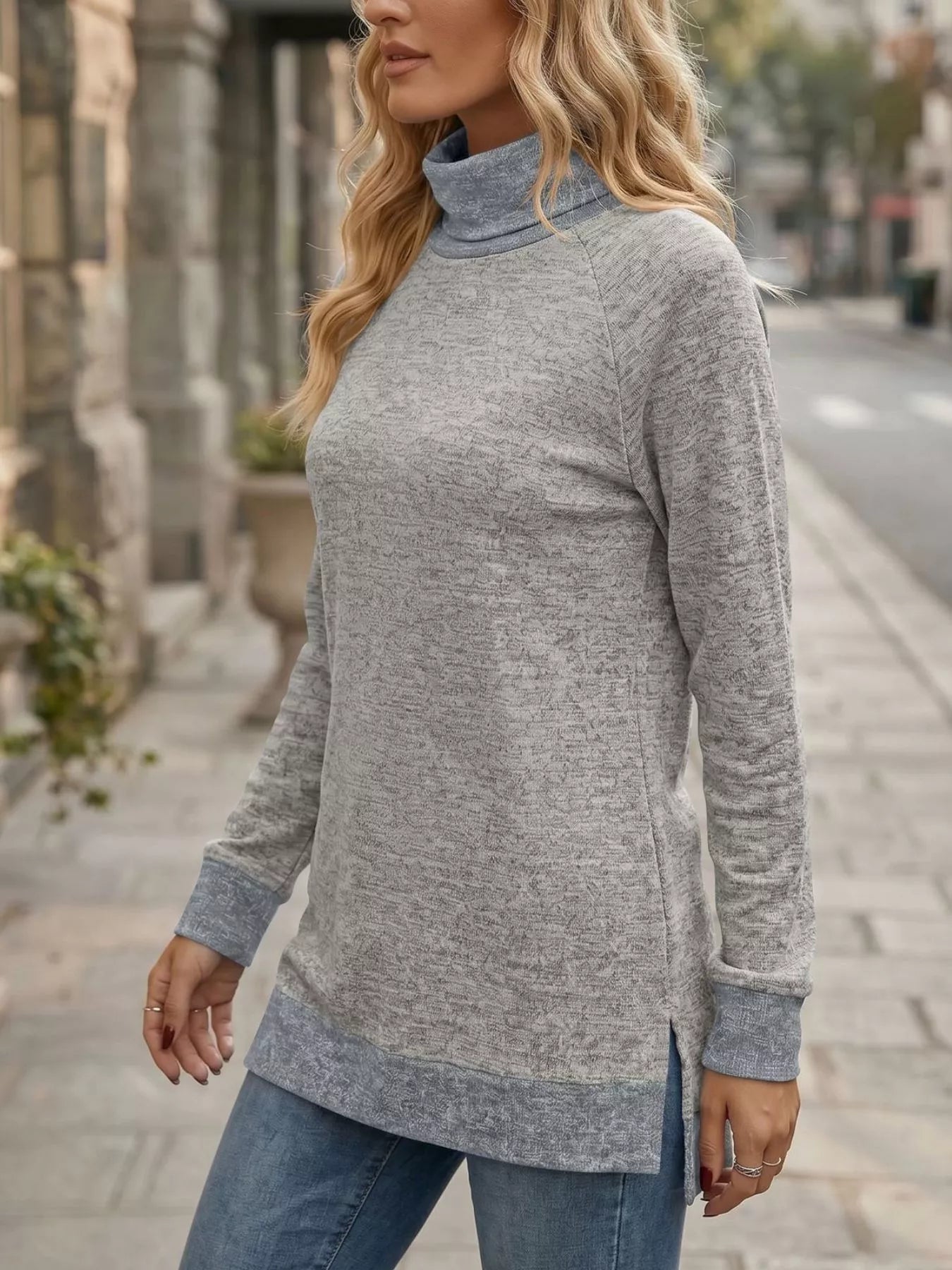 Turtleneck Raglan Sleeve T-Shirt