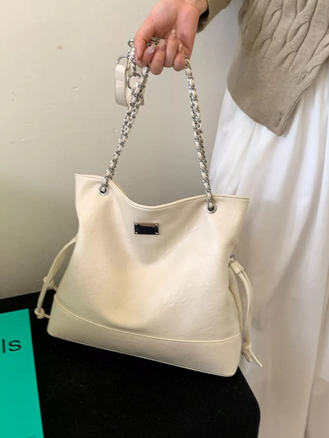 Chain Strap Faux Leather Tote Bag
