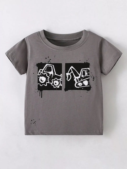 Children's Cartoon Vehicle Graphic Crew Neck Kids T-Shirt