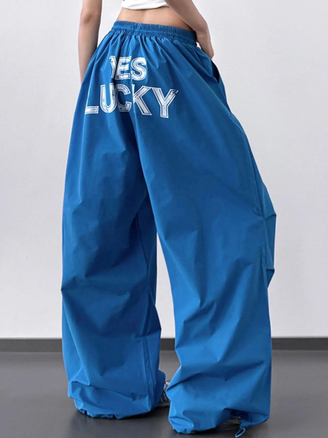 Letter Back Wide Leg Drawstring Pants