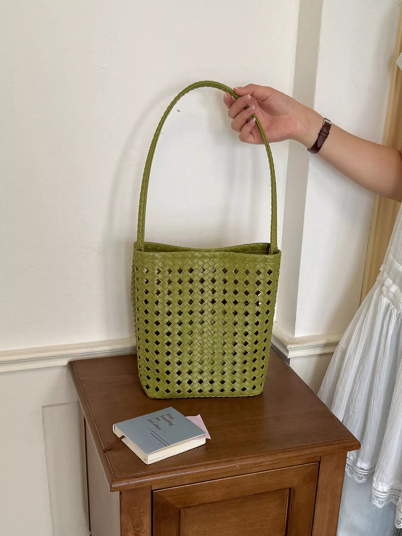 Woven Leather Handbag with Matching Pouch