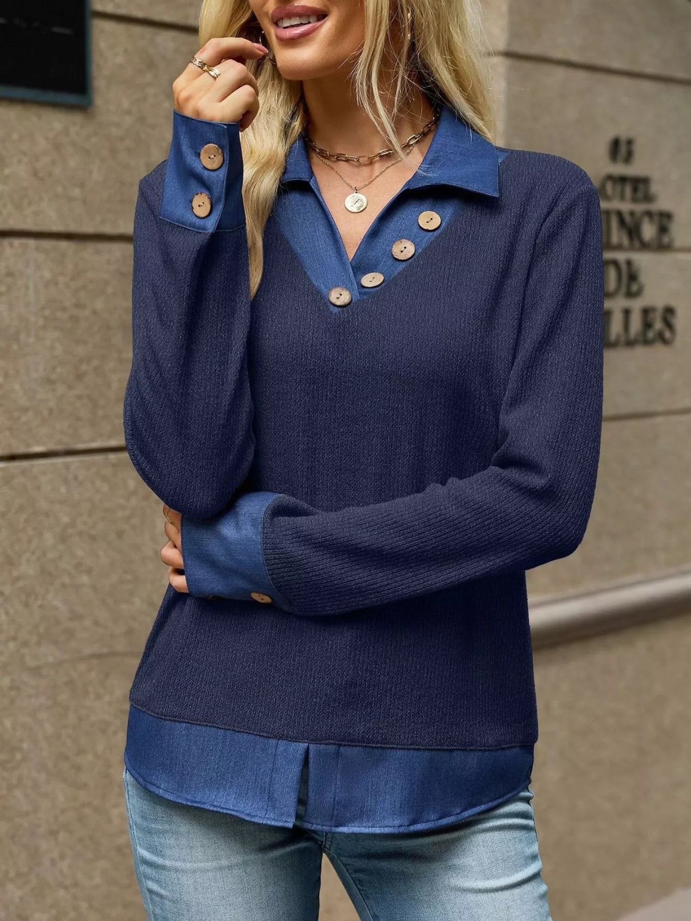 Decor Button Long Sleeve Sweatshirt