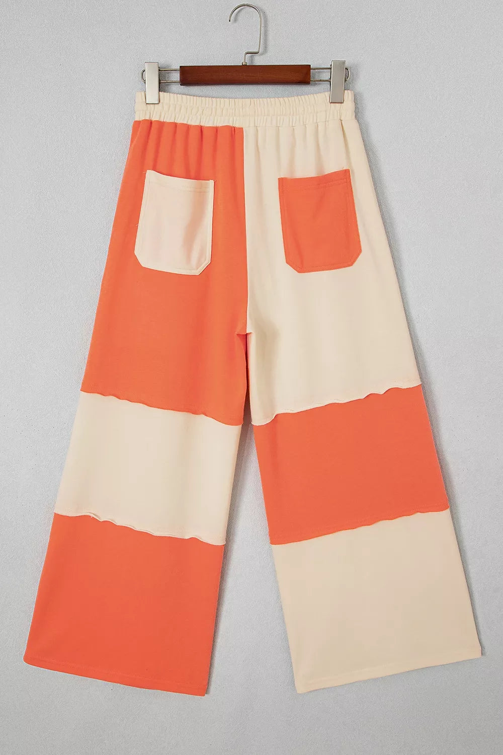 Raw Seam Colorblock Wide Leg Ankle Length Casual Pants