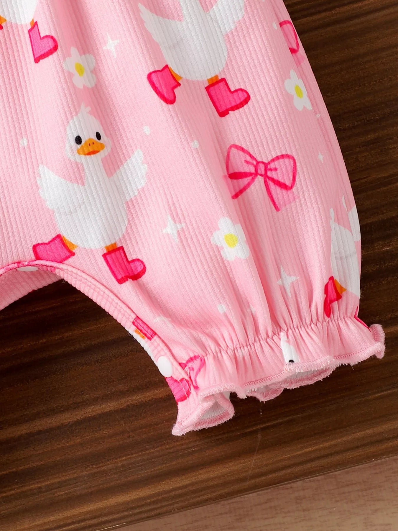 Children's Bow Duck Print Romper with Headband