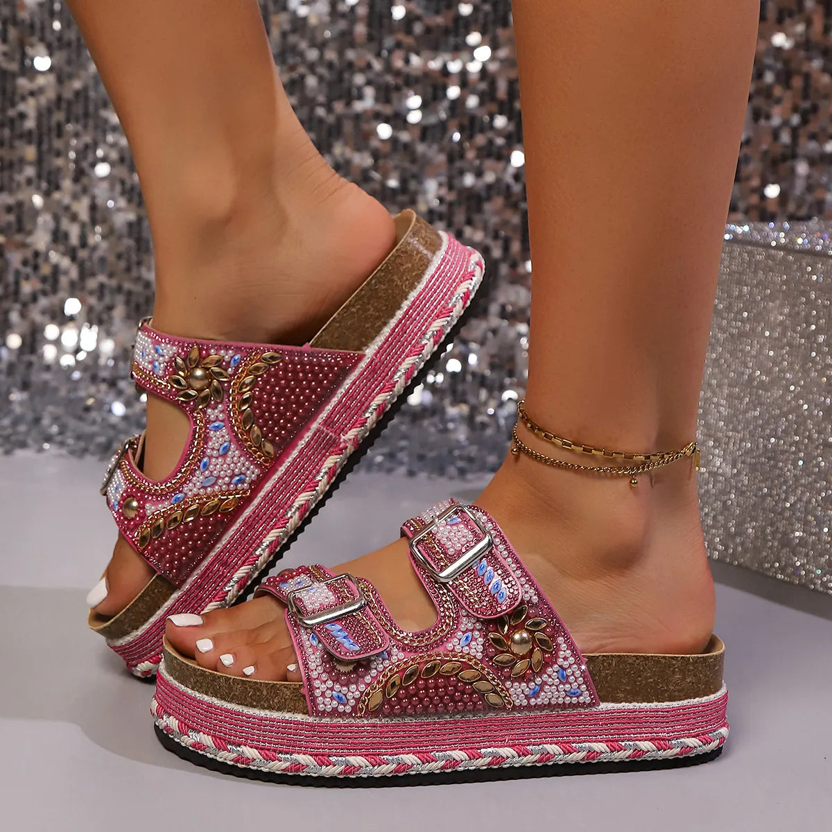 Rhinestone Open Toe Platform Sandals