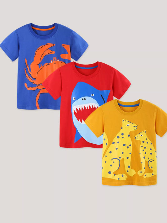 Children's Animal Print Crew Neck T-Shirt Set