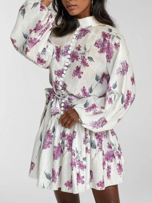 Full Size Floral Print Tie Waist Mini Dress Plus Size