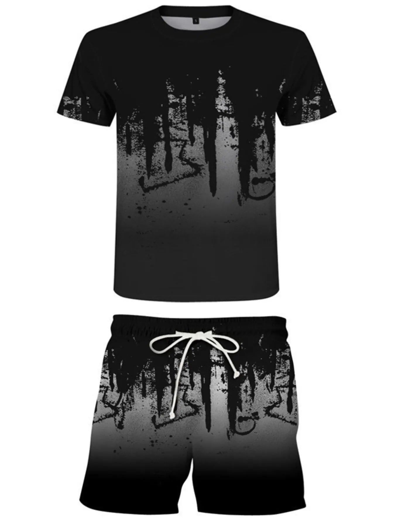 Men's Full Size Printed Short Sleeve Tee and Shorts Set Plus Size
