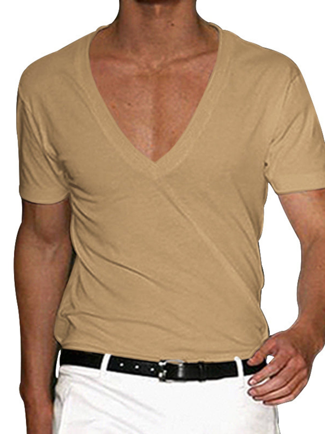 Men's Plus Size Deep V-Neck Slim Fit T-Shirt