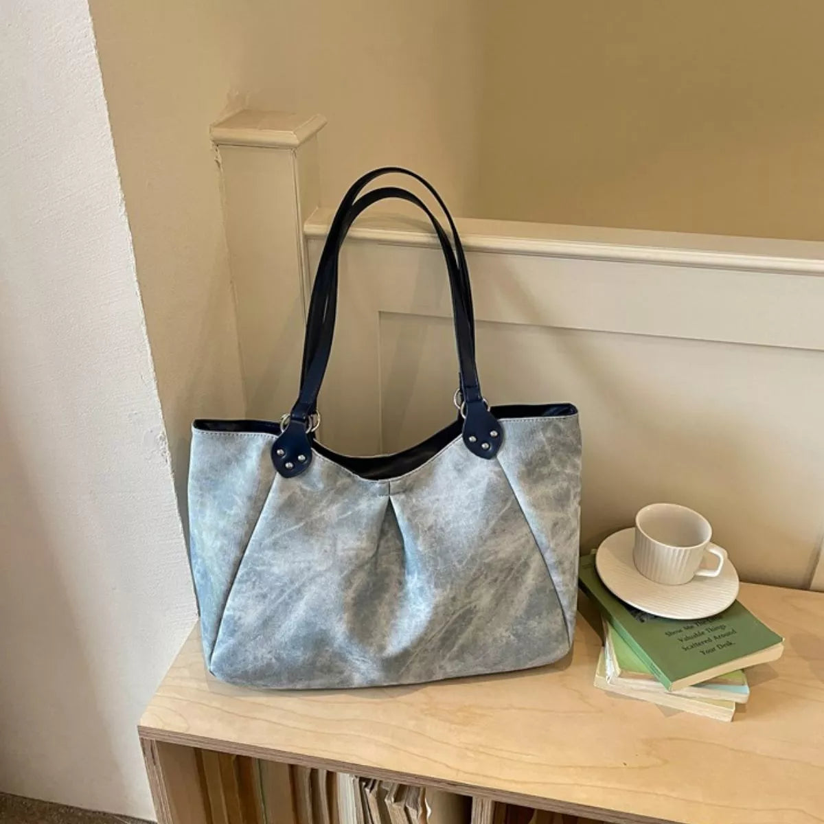 Ruched PU Leather Shoulder Bag