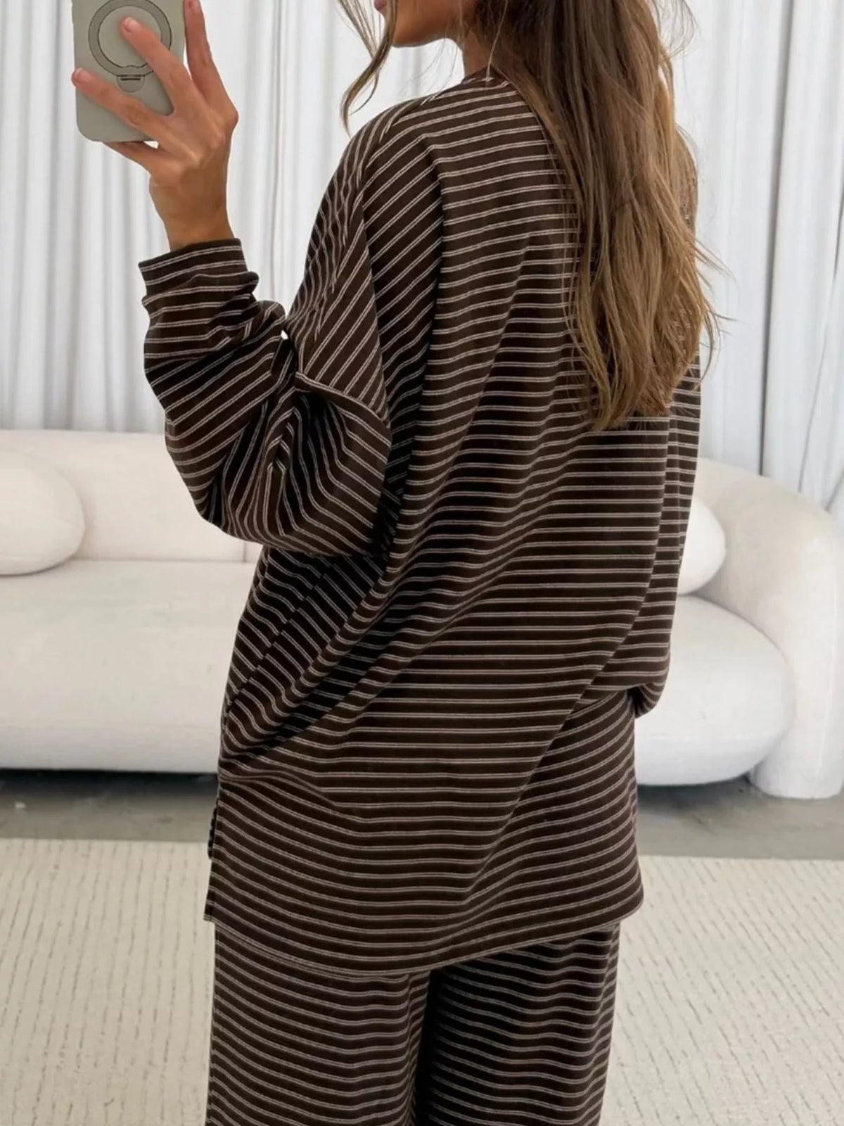 Striped Dropped Shoulder Top and Pants Lounge Set