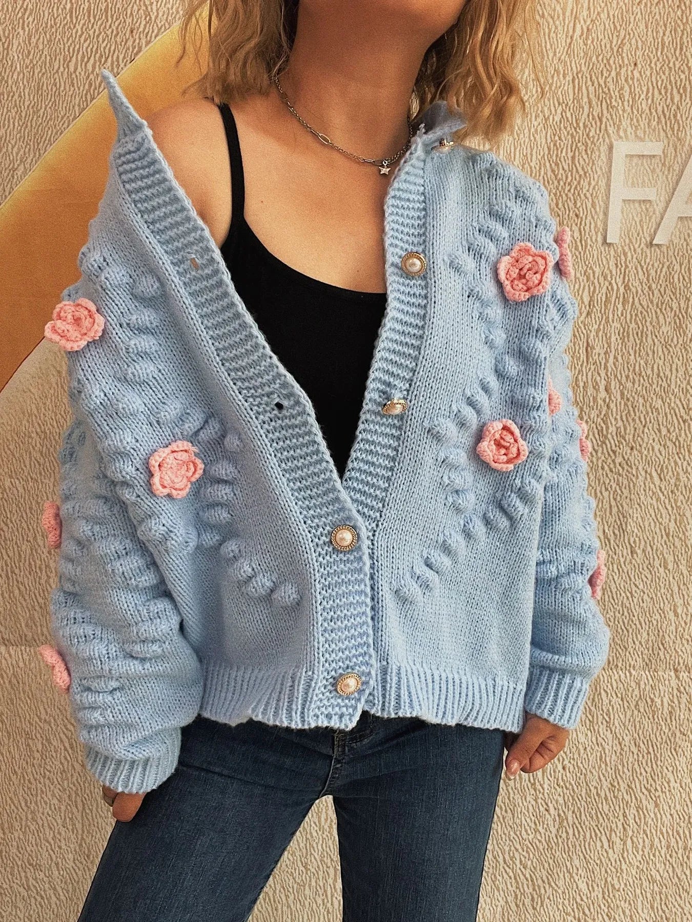 Flower Button Up Long Sleeve Cardigan