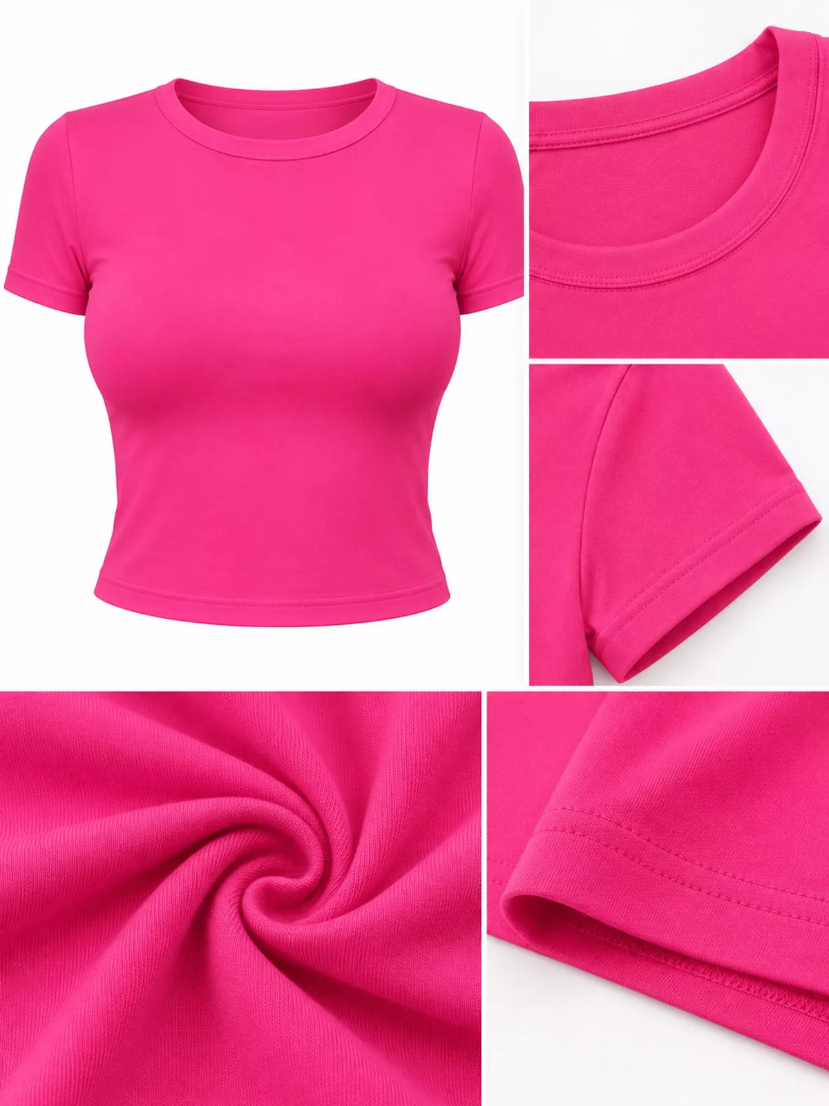 Slim Fit Basic Crew Neck Short Sleeve Crop T-Shirt