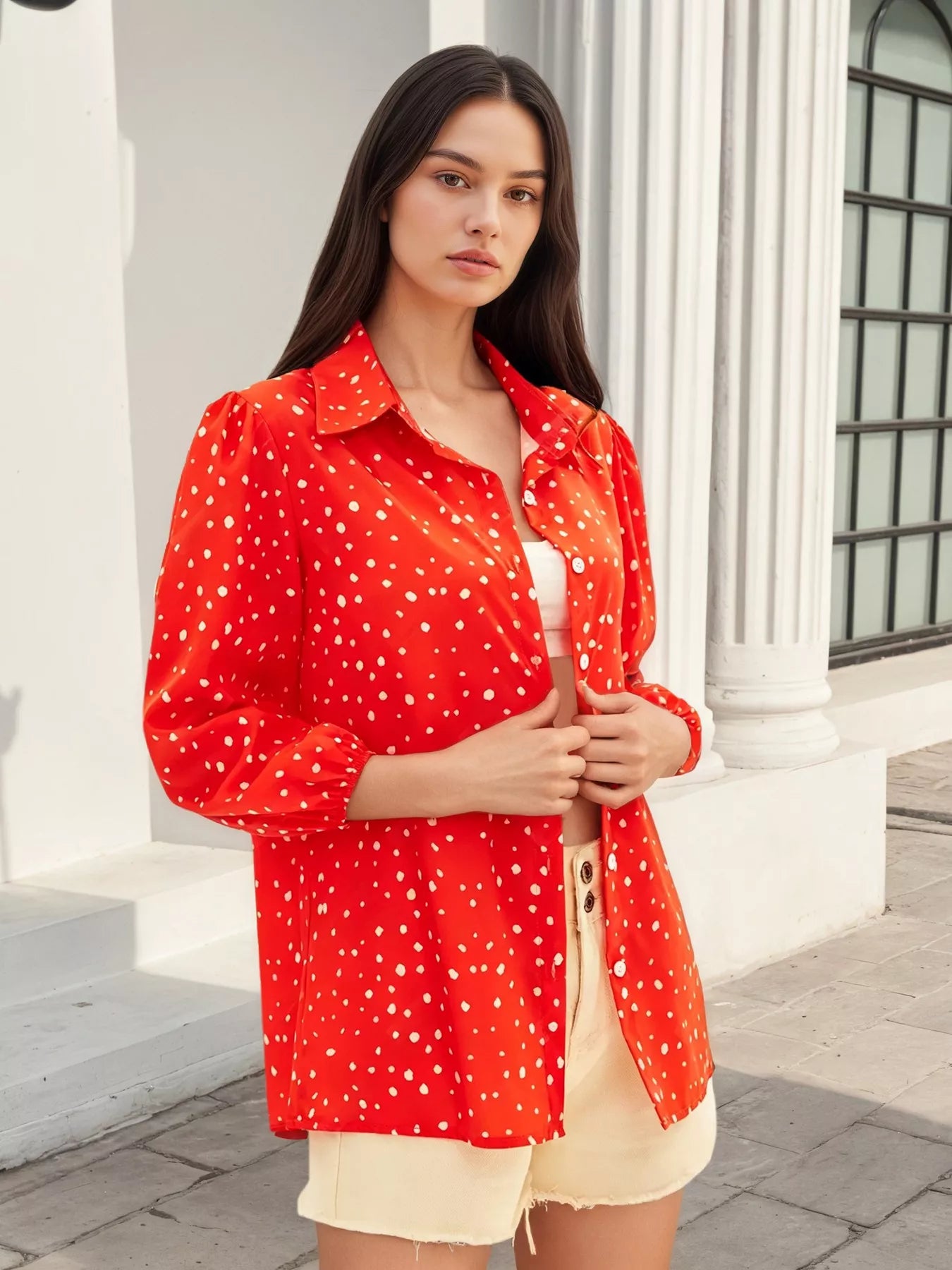 Polka Dot Puff Sleeve Shirt