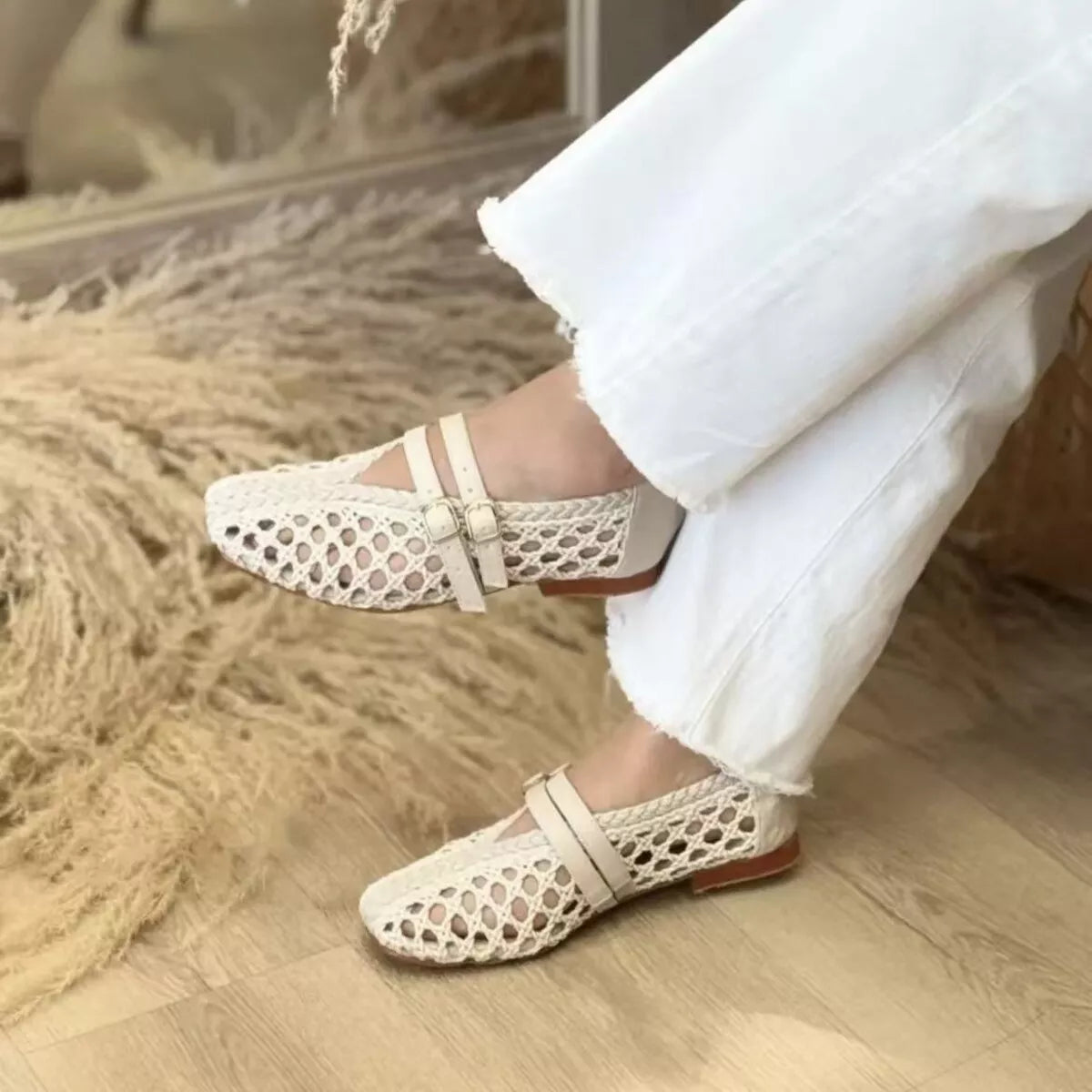Woven Hollow-Out Slip-Ons