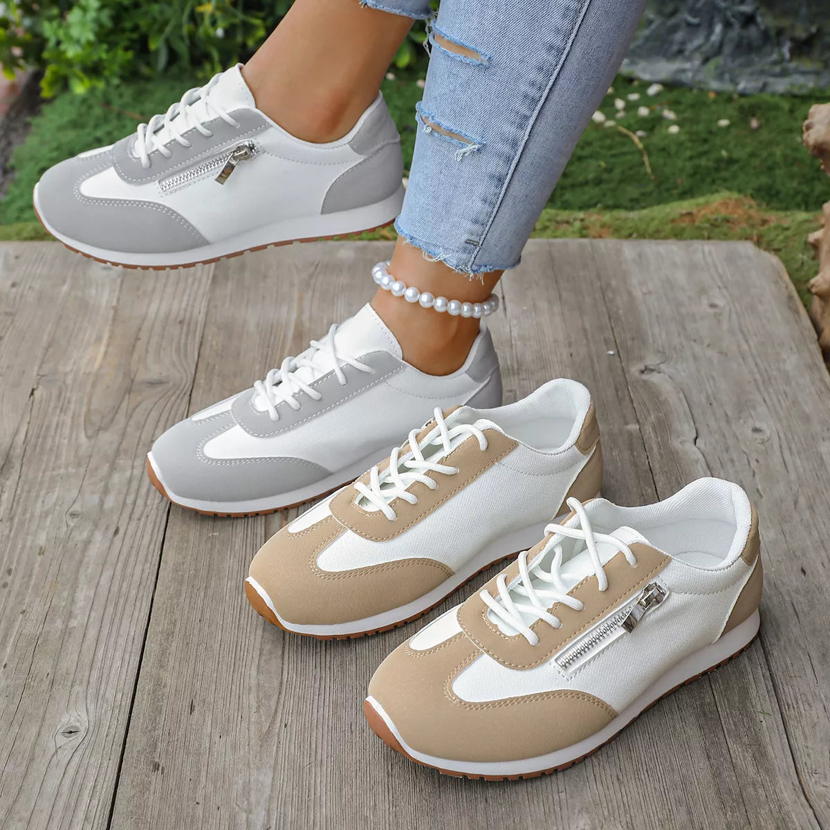 Round Toe Lace Up Sneakers